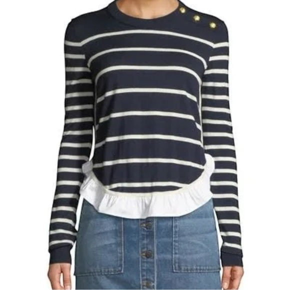 Veronica Beard Ollie Navy and White Striped Merino Wool Sweater - Picture 4 of 11